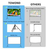 Projector Screen and Stand, Towond 120 inch Portable Projector Screen Indoor Outdoor Projector Screen 16:9 4K HD Wrinkle-Free Lightweight Movie Screen with Carry Bag for Backyard Movie Night