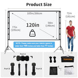 Projector Screen and Stand, Towond 120 inch Portable Projector Screen Indoor Outdoor Projector Screen 16:9 4K HD Wrinkle-Free Lightweight Movie Screen with Carry Bag for Backyard Movie Night
