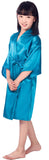 EQIQU Kids Girl's Silky Satin Kimono Robe for Spa Wedding Birthday Party Child Children's Gifts Peacock Blue 10