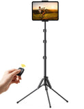 Lamicall Tablet Floor Tripod Stand - 64.9" Tablet Holder Mount with Adjustable Height for Stream/Watching with Bluetooth Remote, for iPad Pro 12.9, Mini, Air, iPhone and 4.7-13" Tablet and Cellphone
