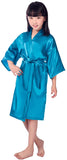 EQIQU Kids Girl's Silky Satin Kimono Robe for Spa Wedding Birthday Party Child Children's Gifts Peacock Blue 10