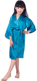 EQIQU Kids Girl's Silky Satin Kimono Robe for Spa Wedding Birthday Party Child Children's Gifts Peacock Blue 10