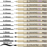 Micro Fineliner Drawing Art Pens: 12 Black Fine Line Waterproof Ink Set Artist Supplies Archival Inking Markers Liner Professional Sketch Outline Anime Sketching Watercolor Zentangle Gift Stuff