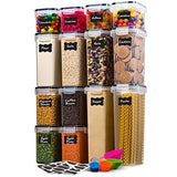 14 Pack Airtight Food Storage Container Set - BPA Free Clear Plastic Kitchen and Pantry Organization Canisters with Durable Lids for Cereal, Dry Food Flour & Sugar - Labels, Marker & Spoon Set