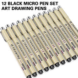 Micro Fineliner Drawing Art Pens: 12 Black Fine Line Waterproof Ink Set Artist Supplies Archival Inking Markers Liner Professional Sketch Outline Anime Sketching Watercolor Zentangle Gift Stuff