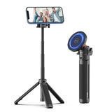 ULANZI Magnetic Cell Phone Tripod Compatible with MagSafe, 17.3" Extendable Mini Tabletop Tripod Selfie Stick with Cold Shoe, 360° Ball Head Tripod Stand Handle Grip for iPhone 14 13 12 Series