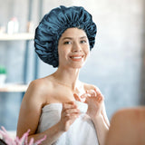 Satin Bonnet Silk Bonnet Hair Bonnet for Sleeping-Slouchy Beanie Hat Satin Sleep Cap for Women's Natural & Curly Hair(Blue Zircon)