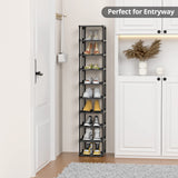 ZOINLIY 10 Tiers Shoe Rack for Closet Entryway, Narrow Vertical Shoe Organizer for Small Spaces, Stackable Black Shoe Storage Holder, Shoe Tower, 10.55" D x 10.55" W x 56.14" H