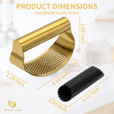 Snailhouse Garlic Press Rocker, Stainless Steel Garlic Mincer Crusher with Silicone Garlic Peeler Tube and Cleaning Brush, Gold