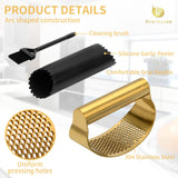 Snailhouse Garlic Press Rocker, Stainless Steel Garlic Mincer Crusher with Silicone Garlic Peeler Tube and Cleaning Brush, Gold