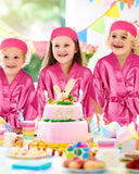 Jecery 5 Pack Kids Birthday Squad Girl Robes Silk Satin Spa Party Robes Flower Slumber Robes DIY Bathrobes with Headband for Party (Rose Red, 8)