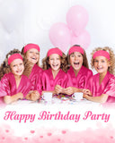Jecery 5 Pack Kids Birthday Squad Girl Robes Silk Satin Spa Party Robes Flower Slumber Robes DIY Bathrobes with Headband for Party (Rose Red, 8)