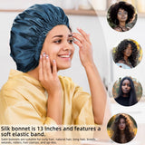 Satin Bonnet Silk Bonnet Hair Bonnet for Sleeping-Slouchy Beanie Hat Satin Sleep Cap for Women's Natural & Curly Hair(Blue Zircon)