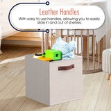Ornavo Home 13 x 13 Storage Cube Bins, Foldable Collapsible Fabric Storage Bins Box Linen Shelf Basket Cube Organizer for Closet with Leather Handles, 6 Pack, Beige