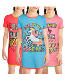 Angel Face Girls’ Nightgown Pajamas – 3 Pack Sleepwear Night Dress Sleep Shirt (4-14), Size 10, Unicorn Dreaming