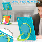 BATYUE iPad 9th/ 8th/ 7th Generation Case (iPad 10.2 inch Rugged Case 2021/2020/2019) with Screen Protector, Rotating Stand/Pencil Holder/Carrying Shoulder Strap (Light Blue+Lime)