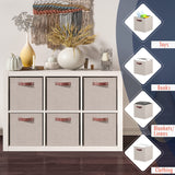 Ornavo Home 13 x 13 Storage Cube Bins, Foldable Collapsible Fabric Storage Bins Box Linen Shelf Basket Cube Organizer for Closet with Leather Handles, 6 Pack, Beige