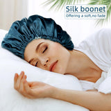 Satin Bonnet Silk Bonnet Hair Bonnet for Sleeping-Slouchy Beanie Hat Satin Sleep Cap for Women's Natural & Curly Hair(Blue Zircon)