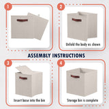 Ornavo Home 13 x 13 Storage Cube Bins, Foldable Collapsible Fabric Storage Bins Box Linen Shelf Basket Cube Organizer for Closet with Leather Handles, 6 Pack, Beige