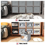 DIMJ Cube Organizer Bins, Transparent Storage Cubes, 11 Inch Cube Storage Bins, Storage Bins with Handles, Closet Bins for Bedroom, Living Room, Baby's Room, Dormitory (8 Pack, Beige)
