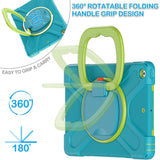 BATYUE iPad 9th/ 8th/ 7th Generation Case (iPad 10.2 inch Rugged Case 2021/2020/2019) with Screen Protector, Rotating Stand/Pencil Holder/Carrying Shoulder Strap (Light Blue+Lime)