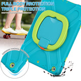 BATYUE iPad 9th/ 8th/ 7th Generation Case (iPad 10.2 inch Rugged Case 2021/2020/2019) with Screen Protector, Rotating Stand/Pencil Holder/Carrying Shoulder Strap (Light Blue+Lime)
