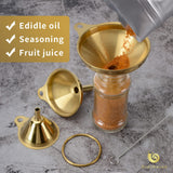 Snailhouse Small Funnels, 3 Pack Stainless Steel Mini Metal Food Funnel with Cleaning Brush Set for Filling Bottles Kitchen Use, Gold (1.78/2.16/2.95 in)
