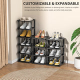 ZOINLIY 10 Tiers Shoe Rack for Closet Entryway, Narrow Vertical Shoe Organizer for Small Spaces, Stackable Black Shoe Storage Holder, Shoe Tower, 10.55" D x 10.55" W x 56.14" H