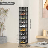 ZOINLIY 10 Tiers Shoe Rack for Closet Entryway, Narrow Vertical Shoe Organizer for Small Spaces, Stackable Black Shoe Storage Holder, Shoe Tower, 10.55" D x 10.55" W x 56.14" H