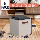 Ornavo Home 13 x 13 Storage Cube Bins, Foldable Collapsible Fabric Storage Bins Box Linen Shelf Basket Cube Organizer for Closet with Leather Handles, 6 Pack, Beige