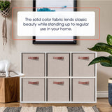 Ornavo Home 13 x 13 Storage Cube Bins, Foldable Collapsible Fabric Storage Bins Box Linen Shelf Basket Cube Organizer for Closet with Leather Handles, 6 Pack, Beige