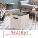 Ornavo Home 13 x 13 Storage Cube Bins, Foldable Collapsible Fabric Storage Bins Box Linen Shelf Basket Cube Organizer for Closet with Leather Handles, 6 Pack, Beige