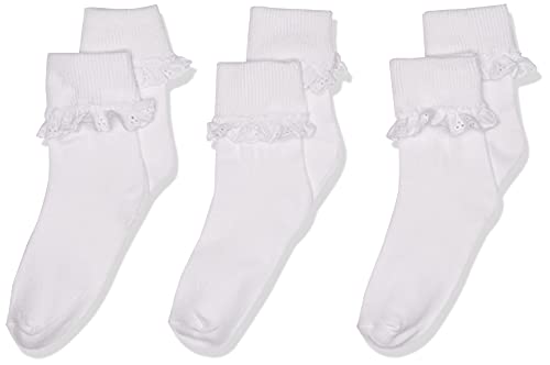 Jefferies Socks Girl's Eyelet Lace Socks (Pack of 3), White, Medium