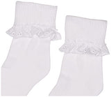 Jefferies Socks Girl's Eyelet Lace Socks (Pack of 3), White, Medium