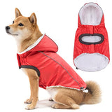 DILLYBUD Winter Dog Raincoat Jacket, Waterproof Windproof Hooded Slicker Poncho with Fleece Liner and Leash Hole for Small to X-Large Dogs and Puppies Boys Girls Dog Clothes for Cold Days,Red XL
