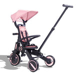 Newtronx Trixplorer Foldable Tricycle-Toddler Tricycle Removable Push Handle, Rotatable Seat, Adjustable Canopy, Safety Harness, Storage, Basket-Tricycle for Toddlers for 1-5 Year Old (Pink/Princess)