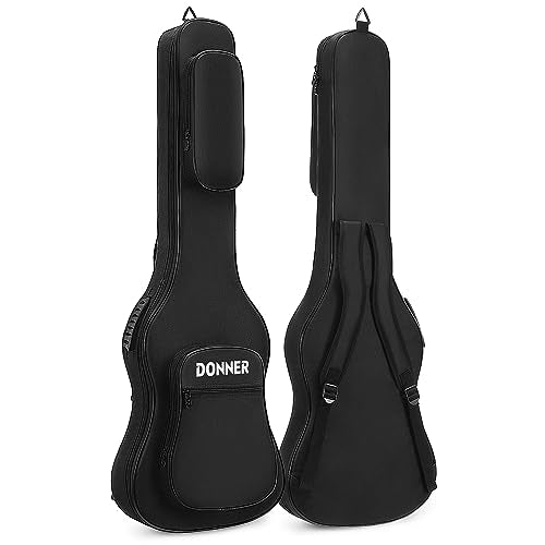 Donner 47 Inch Bass Guitar Case, 0.4 Inch Thick Padding Sponge 600D Ripstop Waterproof Nylon Soft Electric Bass Guitar Gig Bag with 3 Pockets and Back Hanger Loop, Black