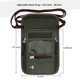 WALNEW Passport Holder Neck Pouch Travel Wallet for Women and Men, RFID Blocking Security Slim Traveling Wallet with Around Neck Lanyard Strap, Army Green