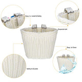 Boao Kid's Bicycle Basket Streamers Set, Unicorn Children's Bike Handlebar Wicker Basket Bike Streamers Bell and Stickers,Bike Basket Front Decoration for Girls (White)