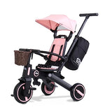 Newtronx Trixplorer Foldable Tricycle-Toddler Tricycle Removable Push Handle, Rotatable Seat, Adjustable Canopy, Safety Harness, Storage, Basket-Tricycle for Toddlers for 1-5 Year Old (Pink/Princess)