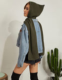 Zilcremo Women Winter Knitted Hooded Long Scarf Warm Shawl Wrap Head Scarves (Armygreen)