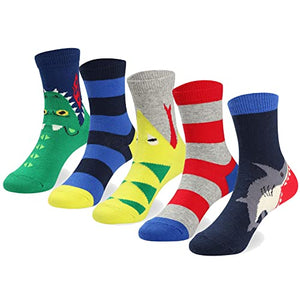 COTTON DAY Kids Boys Fun Novelty Crew Socks Colorful Pattern Design 10-12 Years Shark Stripes Size XL (12)