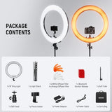 NEEWER Ring Light 18inch Kit: 55W 5600K Professional LED with Stand and Phone Holder, Soft Tube & Bag for Tattoo Lash Extension Barber Makeup Artist Studio Video Photography Lighting, RL-18