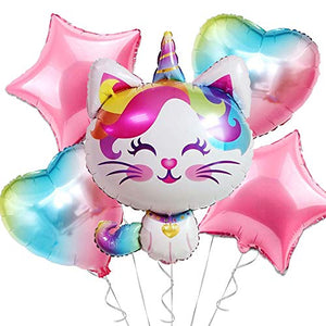 OMG Party Factory Caticorn Party Supplies Balloon Decorations | Birthday Decor for Girls Cat Unicorn Theme | Fancy Rainbow Kitty Balloons for Bday or Baby Shower | Mylar Foil Balloon Set for Kids