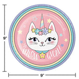 Kitty Unicorn Party Supplies Pastel Rainbow Cat Plates Napkins Set (64 Count)
