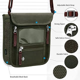 WALNEW Passport Holder Neck Pouch Travel Wallet for Women and Men, RFID Blocking Security Slim Traveling Wallet with Around Neck Lanyard Strap, Army Green
