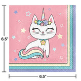 Kitty Unicorn Party Supplies Pastel Rainbow Cat Plates Napkins Set (64 Count)