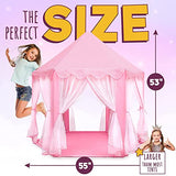 ORIAN Princess Castle Playhouse Tent for Girls with LED Star Lights – Indoor & Outdoor Large Kids Play Tent – ASTM Certified, Princess Tent Gift, 230 Polyester Taffeta. Pink 55"x53".