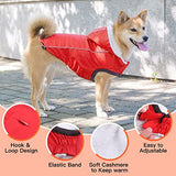 DILLYBUD Winter Dog Raincoat Jacket, Waterproof Windproof Hooded Slicker Poncho with Fleece Liner and Leash Hole for Small to X-Large Dogs and Puppies Boys Girls Dog Clothes for Cold Days,Red XL