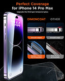 DIMONCOAT 4-Pack [Auto Alignment Kit] for iPhone 14 Pro Max Privacy Screen Protector [10X Military Protection] Compatible iPhone 14 Pro Max 6.7'' Diamonds Hard Tempered Glass Film [Case Friendly]